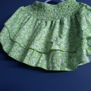 Floral High Waist Casual Ruffle Green Skirt